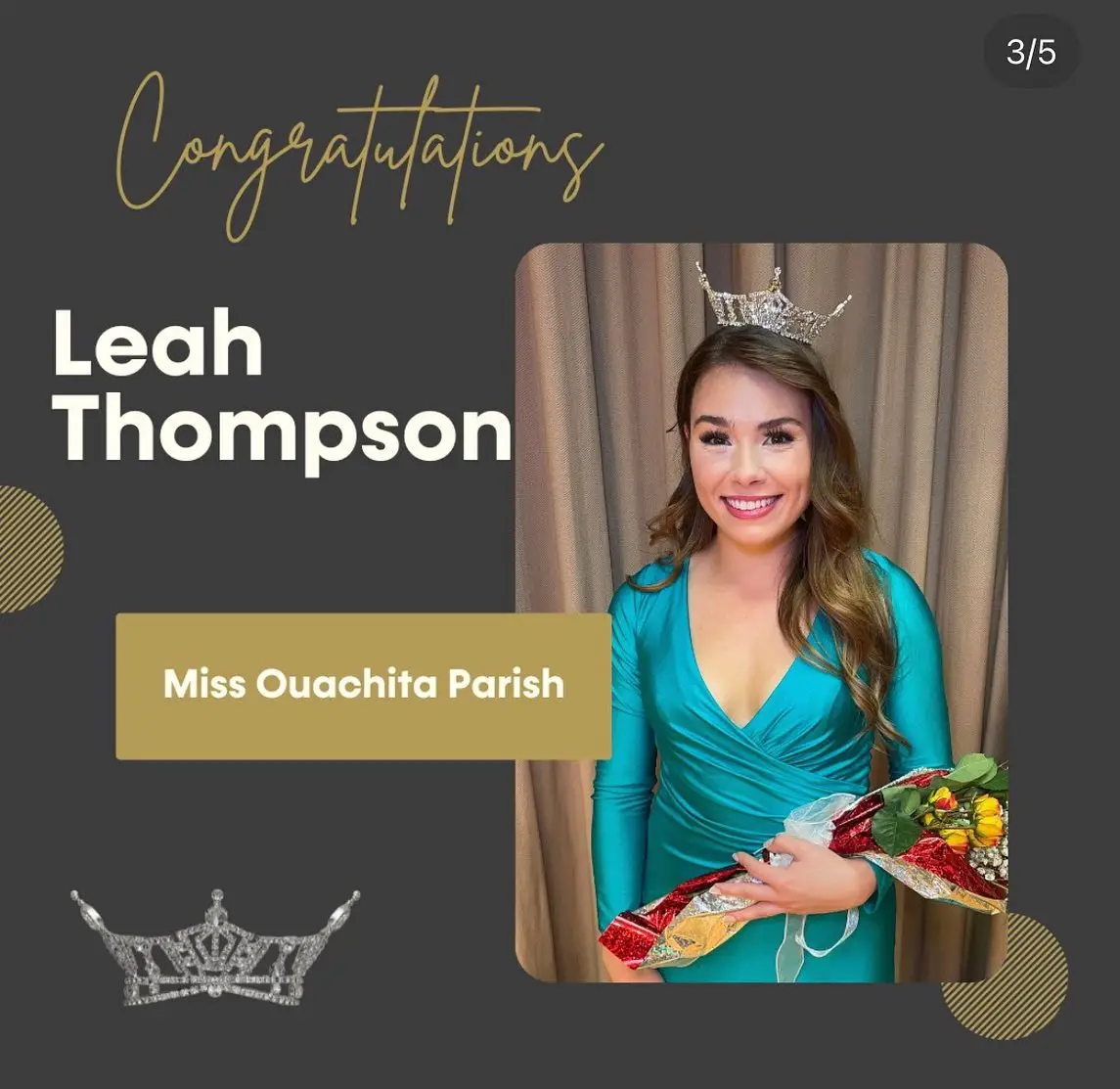 I am so excited to say as of last weekend I am Miss Ouachita Parish! This is a new journey for me and one I am looking forward to! I am already proud to be a part of the Miss Louisiana Organization and I can’t wait to see what’s to come!!